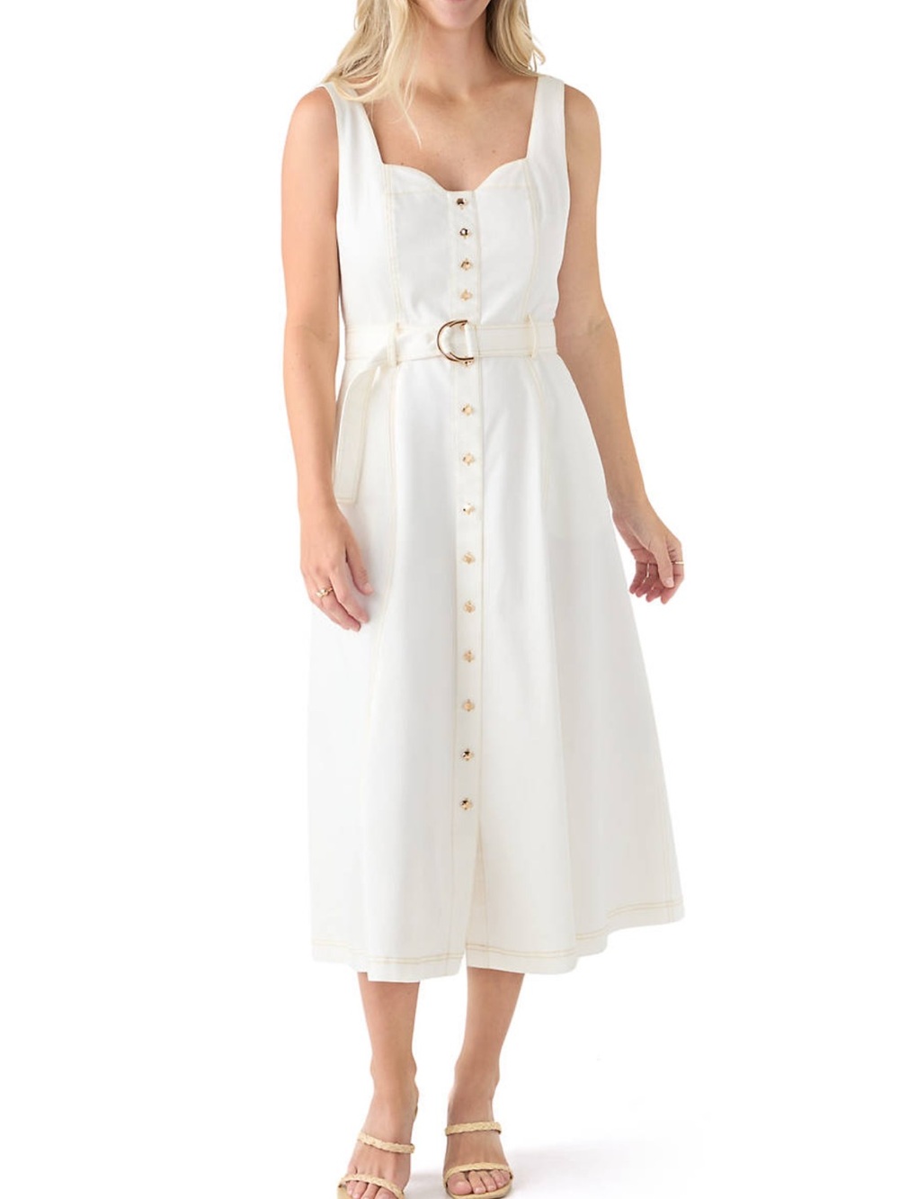 NWT Jason Wu Cream Button-Front Midi Dress with Belt
